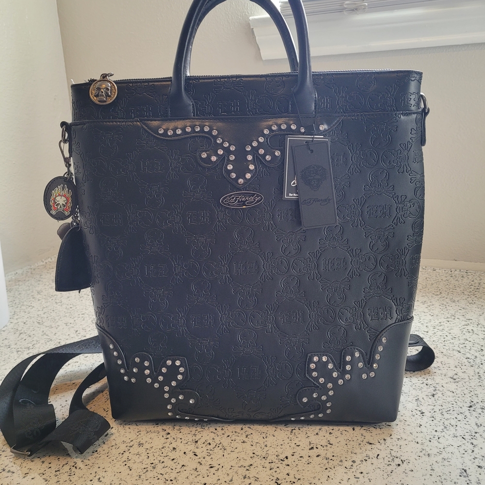 Ed Hardy Black Embossed Backpack
